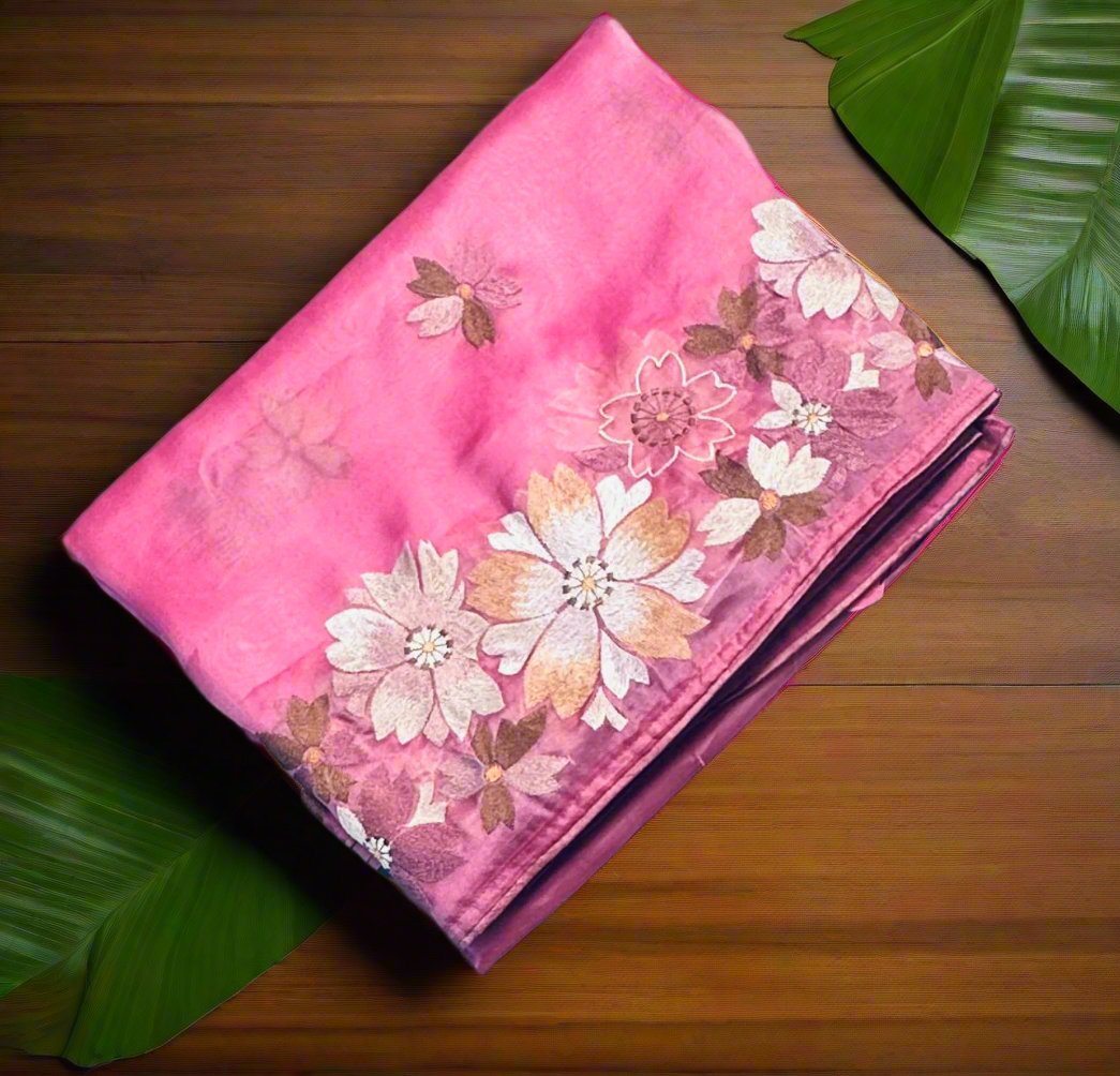 PINK PURE ORGANZA SAREE