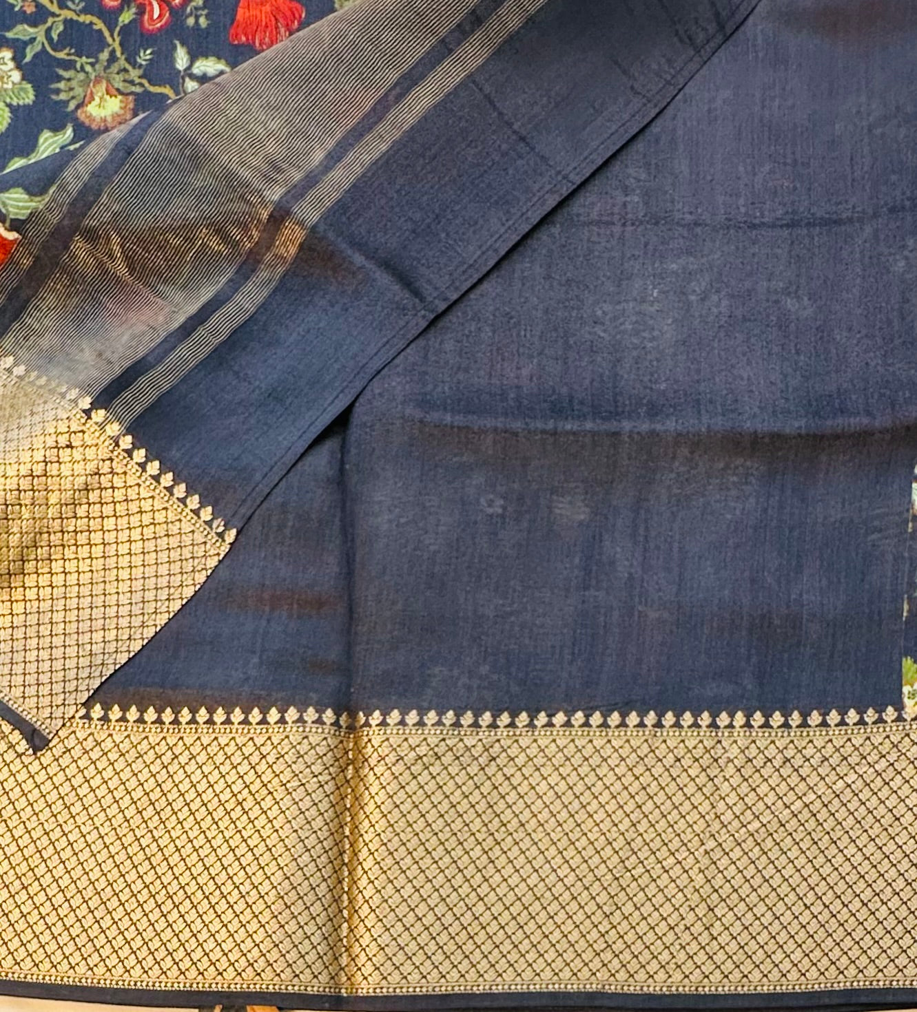 NAVY BLUE PURE CHINIYA SILK SAREE