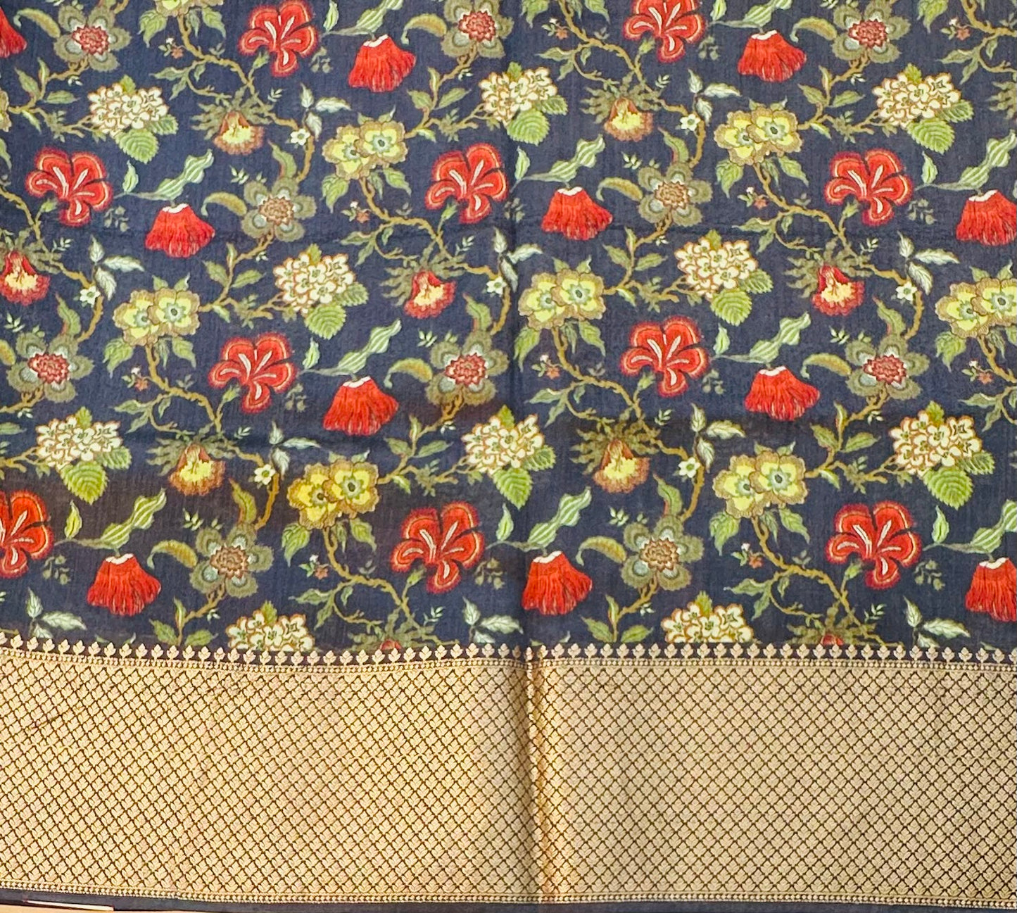 NAVY BLUE PURE CHINIYA SILK SAREE