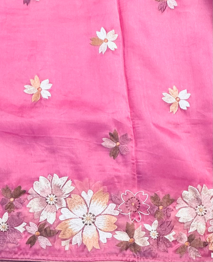 PINK PURE ORGANZA SAREE