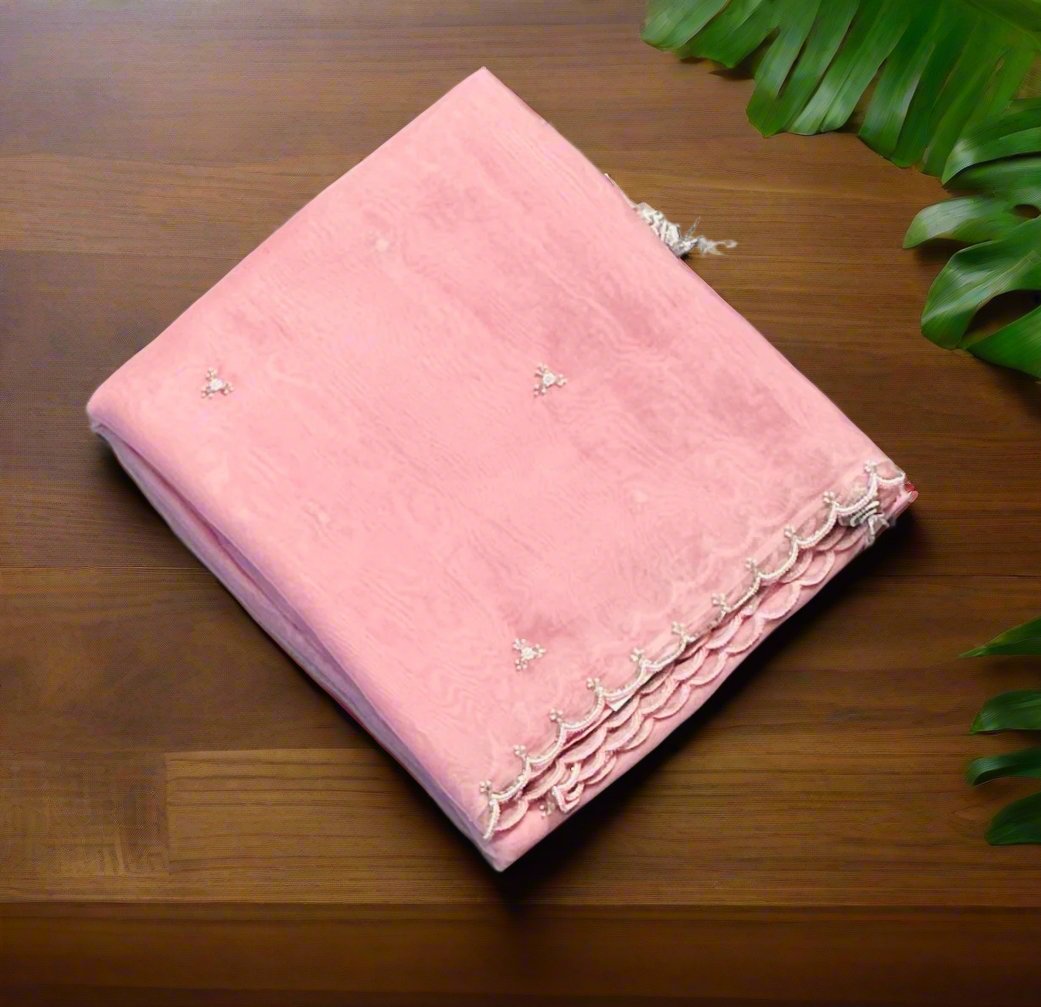 ONION PINK DESIGNER PURE ORGANZA SAREE
