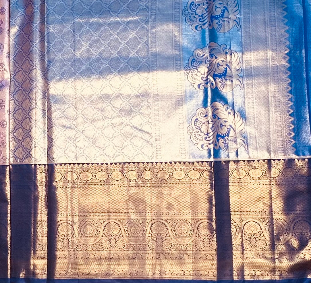 BABY PINK TISSUE KANJIVARAM SILK SAREE