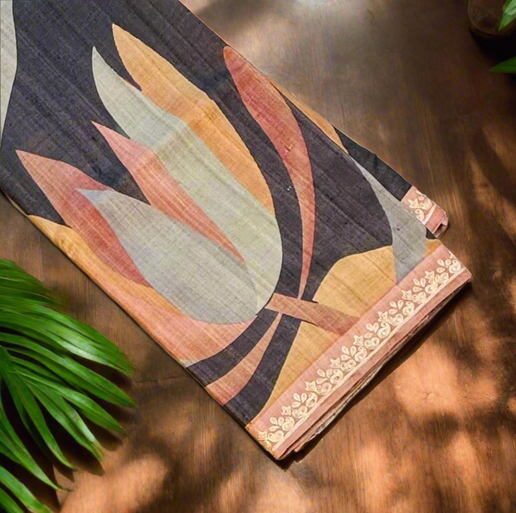 GREY DESIGNER PURE TUSSER SAREE