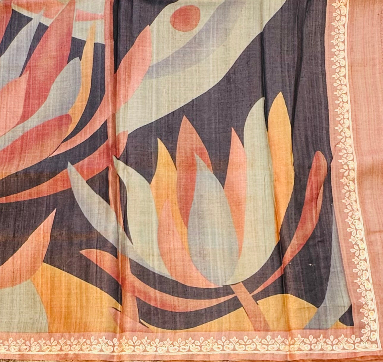 GREY DESIGNER PURE TUSSER SAREE