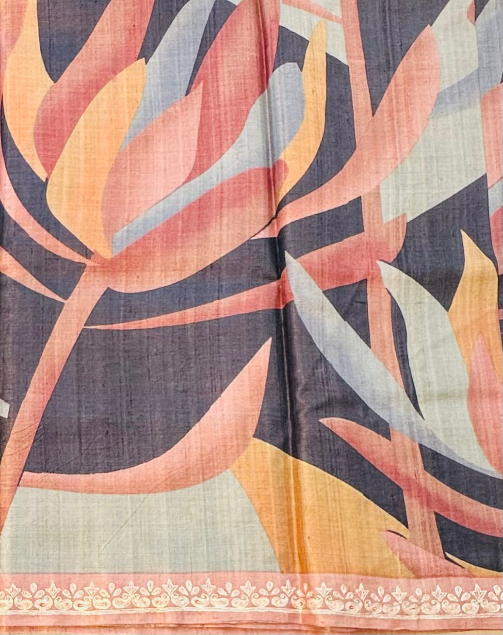 GREY DESIGNER PURE TUSSER SAREE