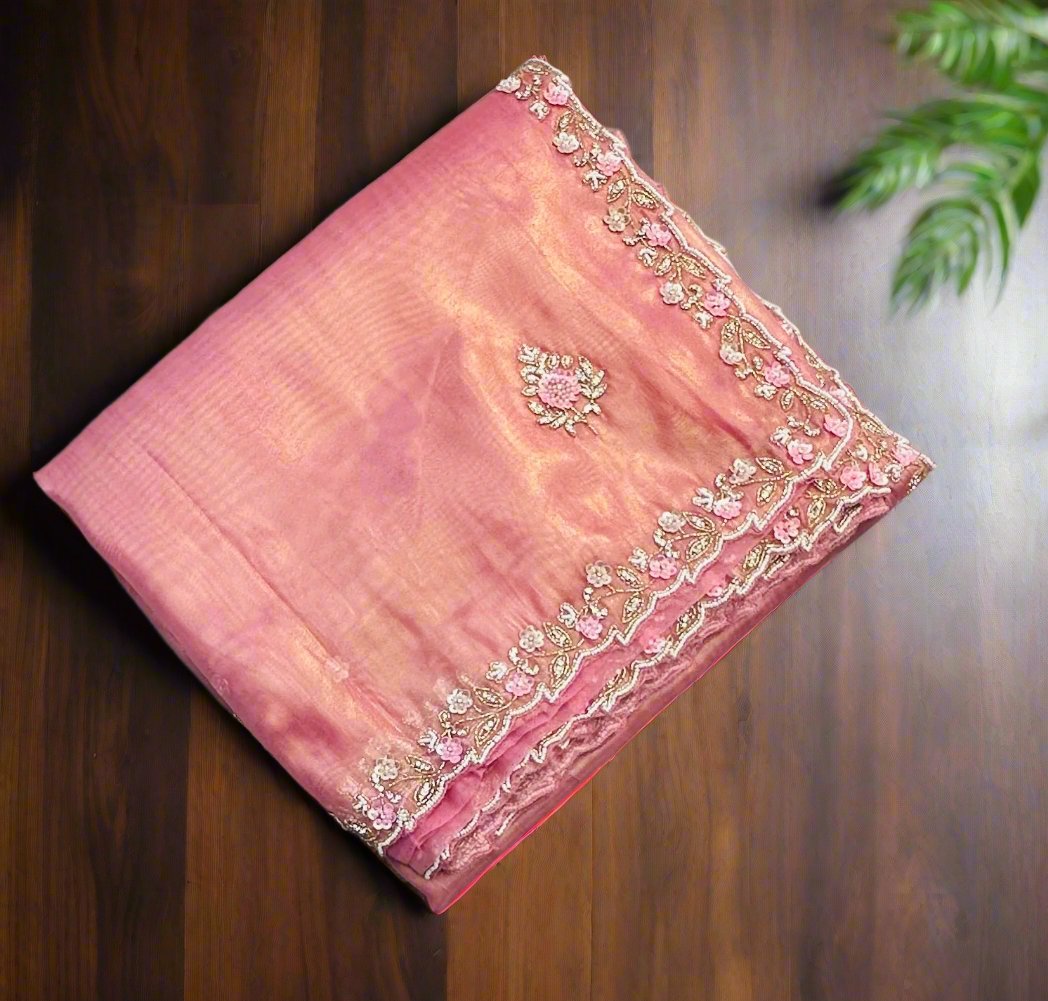 ONION PINK DESIGNER WORK SAREE