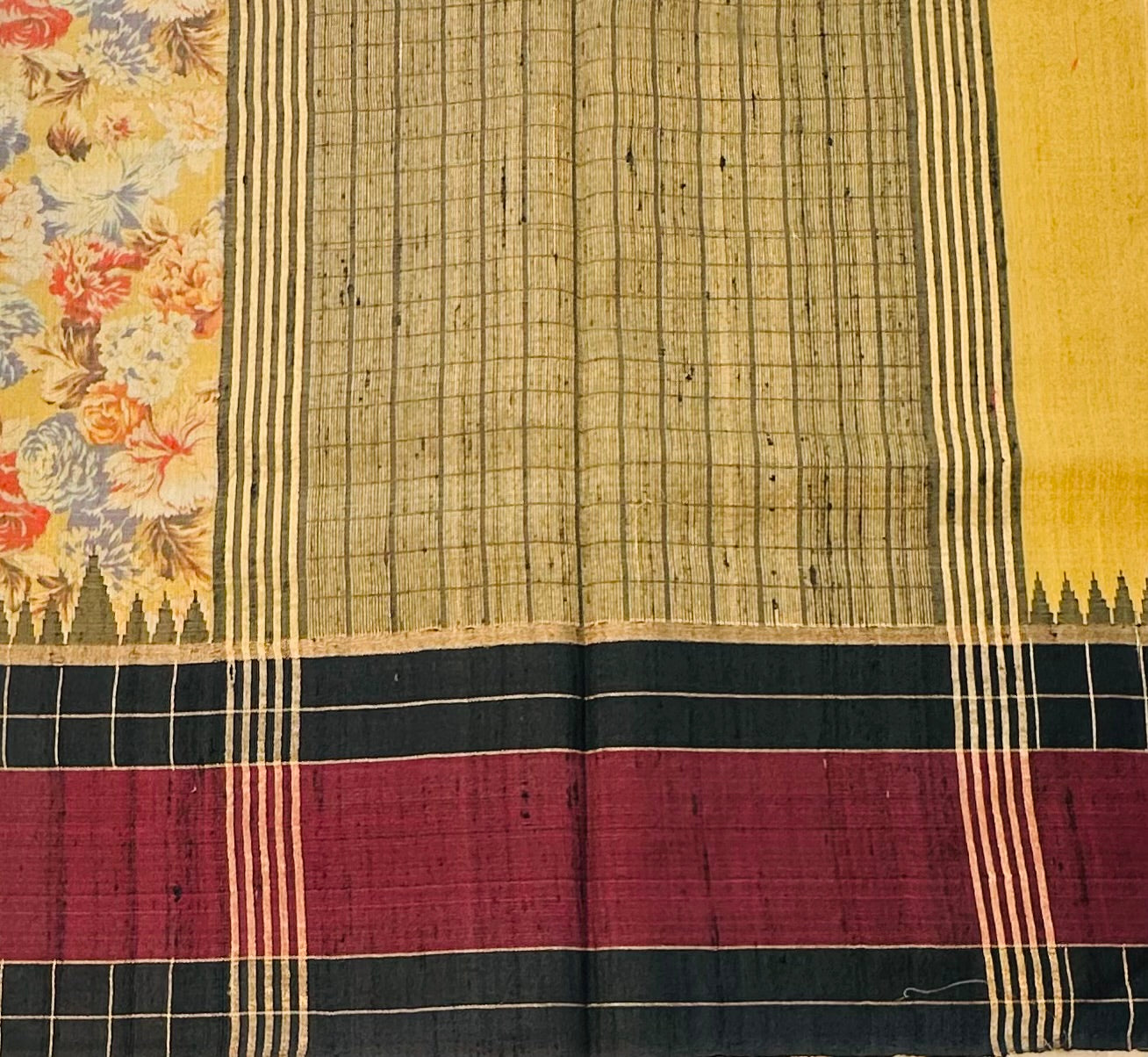 YELLOW FLORAL DESIGNER PURE RAW SILK SAREE