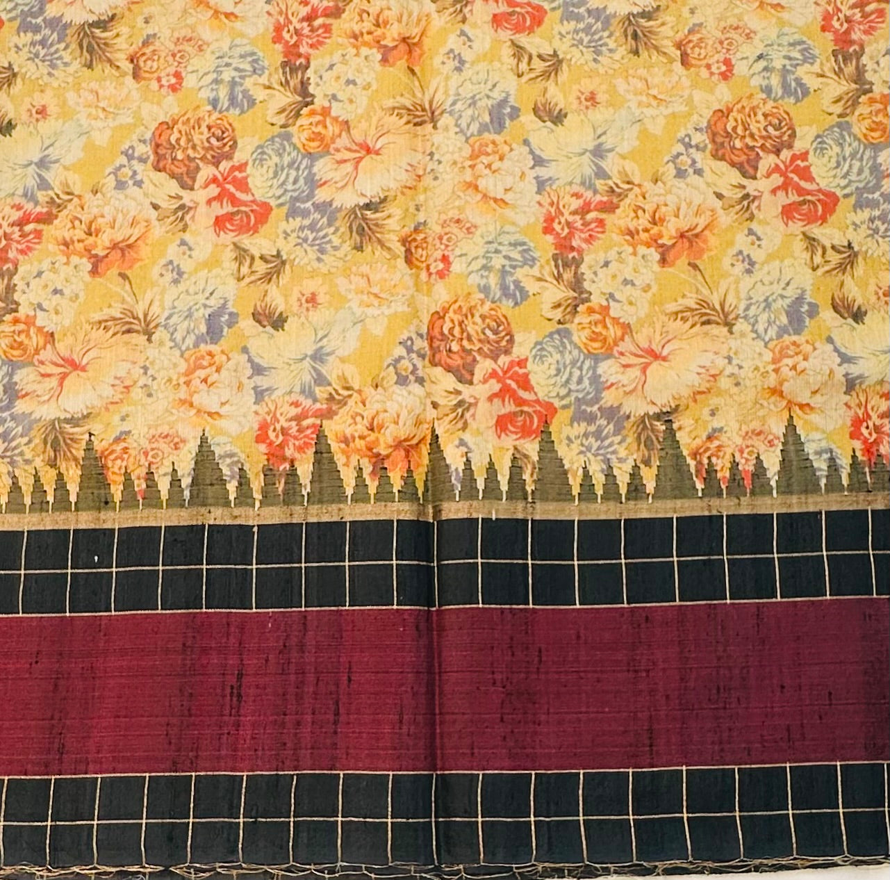 YELLOW FLORAL DESIGNER PURE RAW SILK SAREE