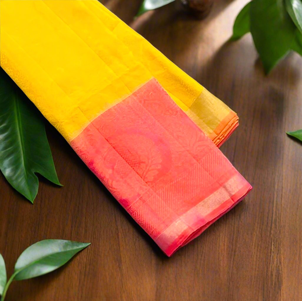 YELLOW ND PINK KANJIVARAM SOFT SILKS