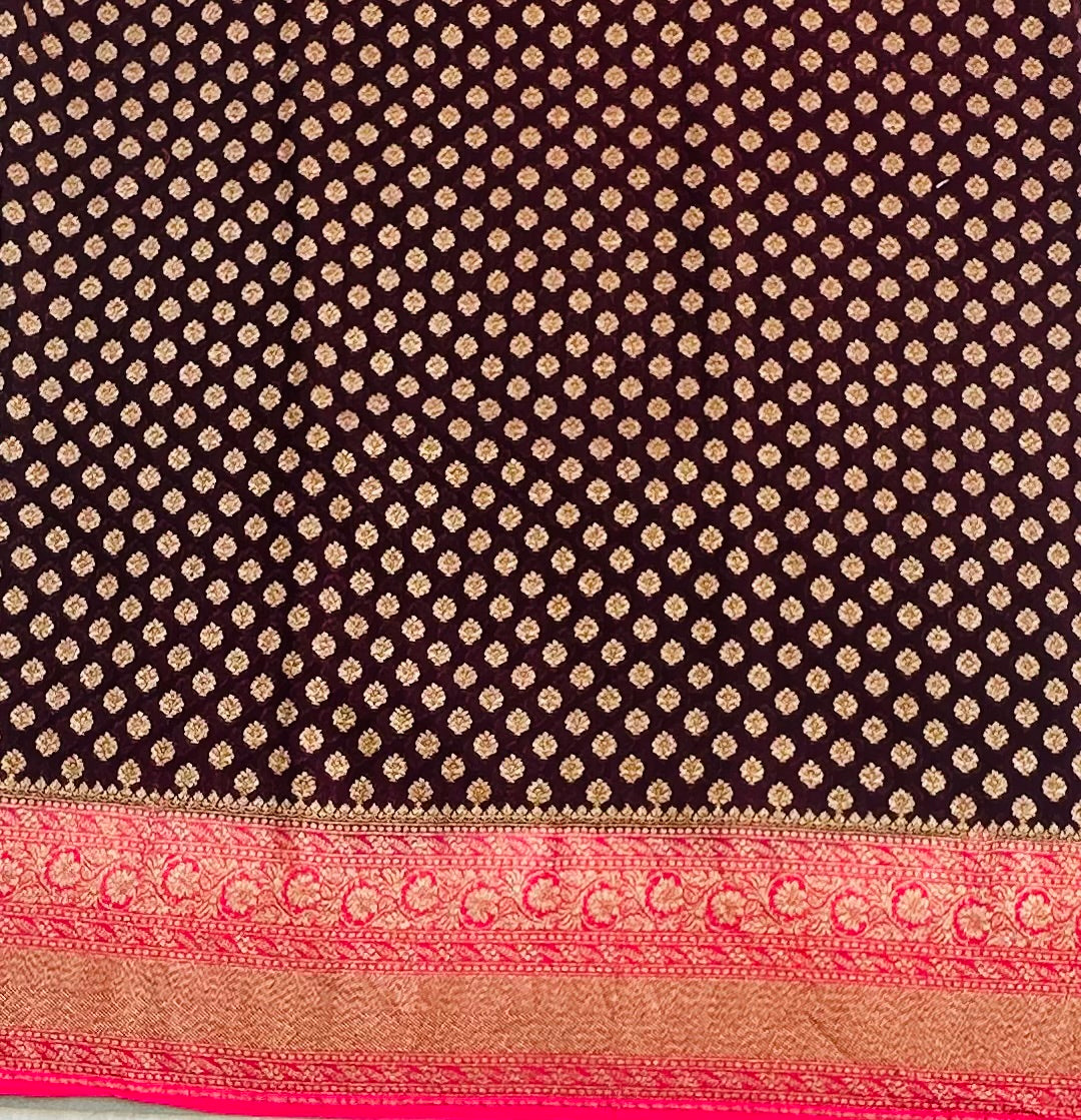 BROWN ND PINK BANARAS PURE KADDI GORGETTE