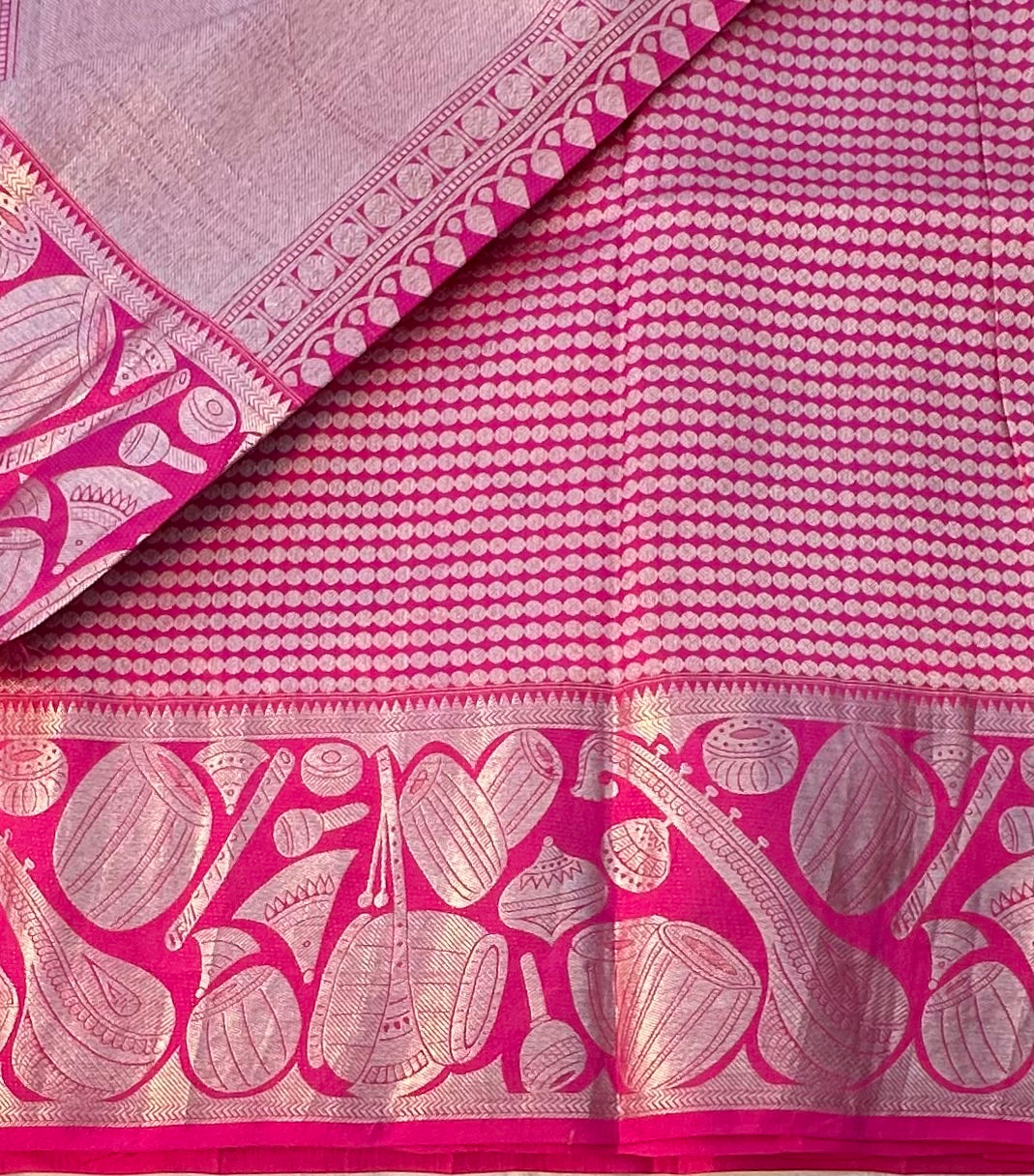 YELLOW PINK BANARAS PURE KORA SAREE
