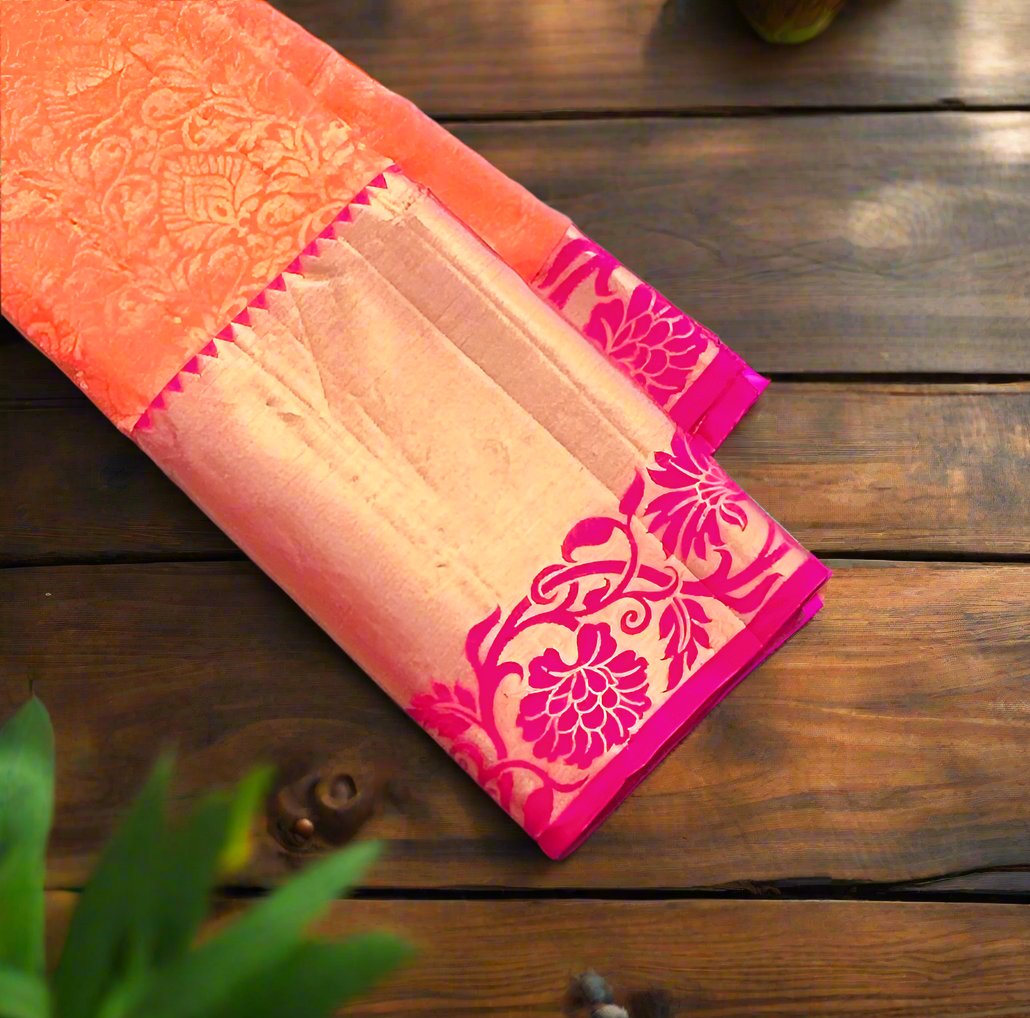 PEACH PINK KANJIVARAM SOFT SILKS