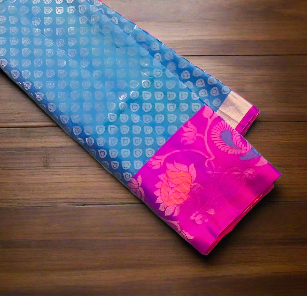 PEACOCK BLUE KANJIVARAM SOFT SILKS