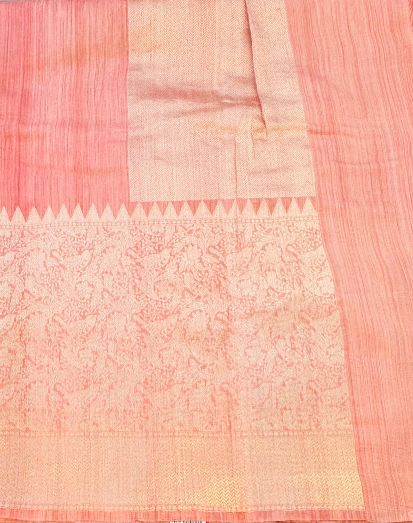 PEACH PURE BANARAS RAW SILK SAREE