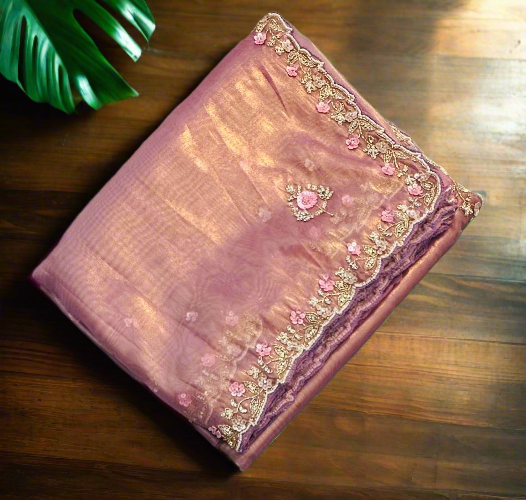 MAUVE PINK DESIGNER WORK SAREE