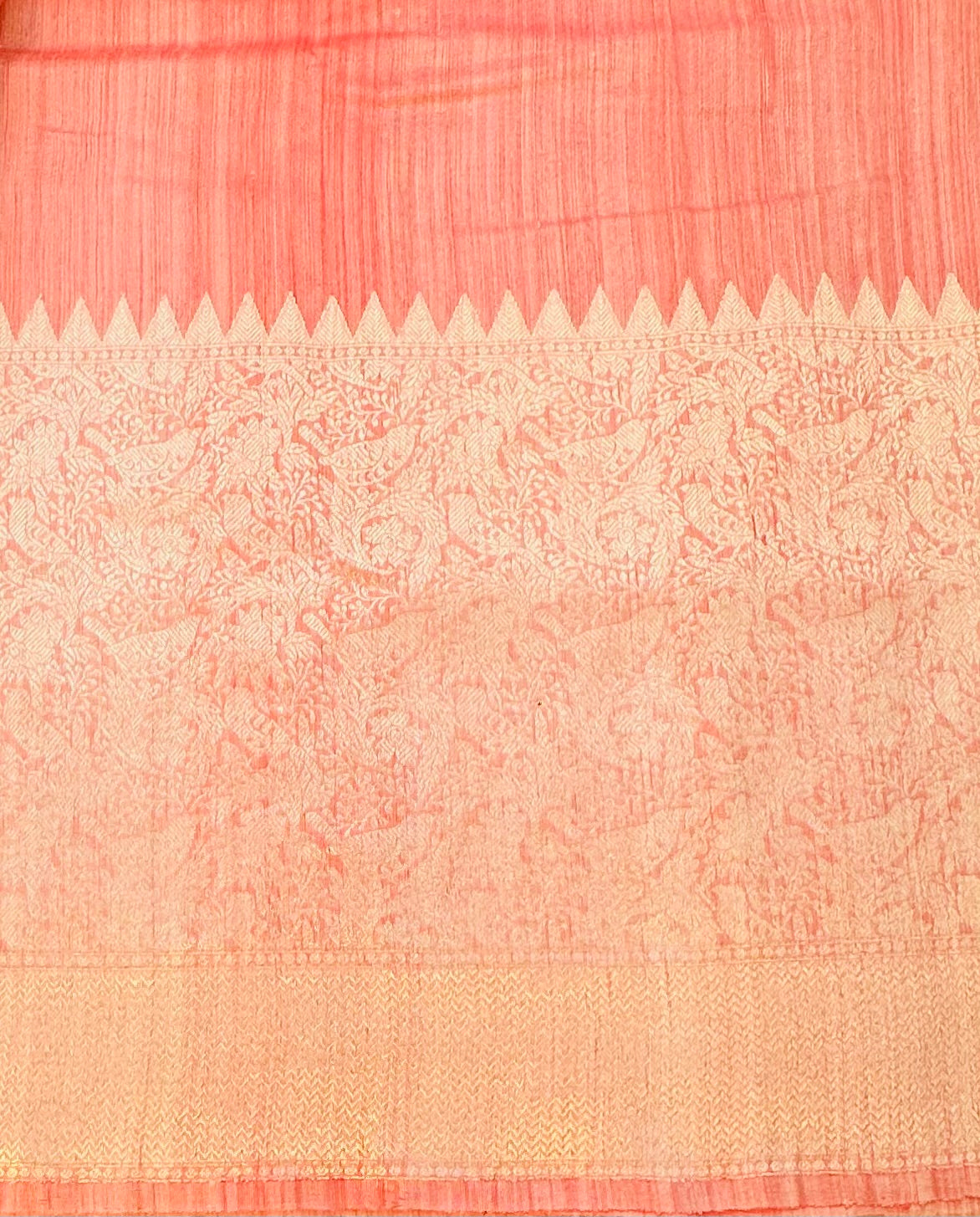 PEACH PURE BANARAS RAW SILK SAREE