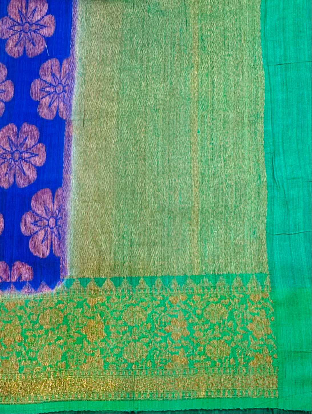 ROYAL BLUE ND GREEN BANARAS PURE RAW SILK SAREE