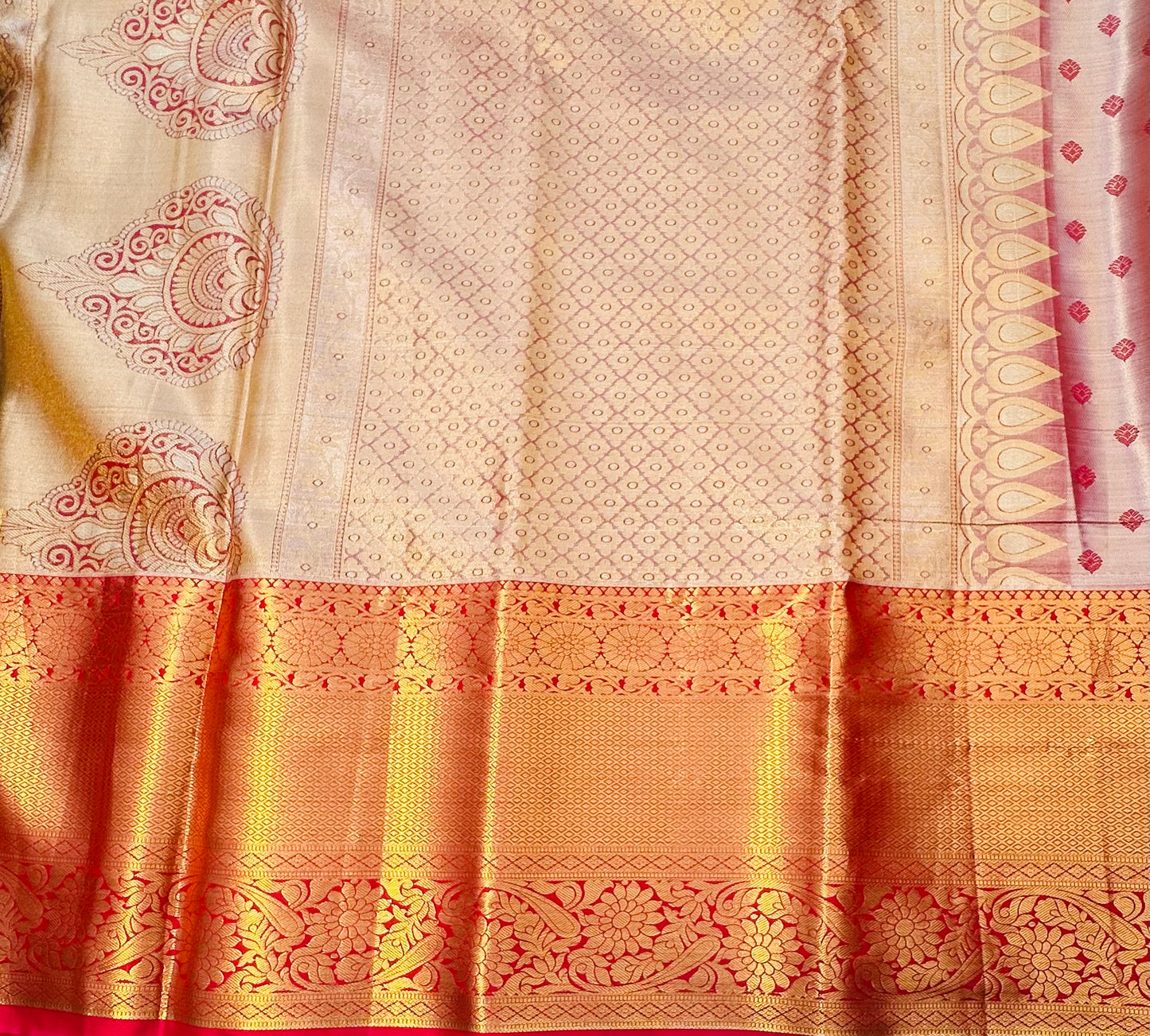 LIGHT GREEN PINK TISSUE KANJIVARAM SILK SAREE