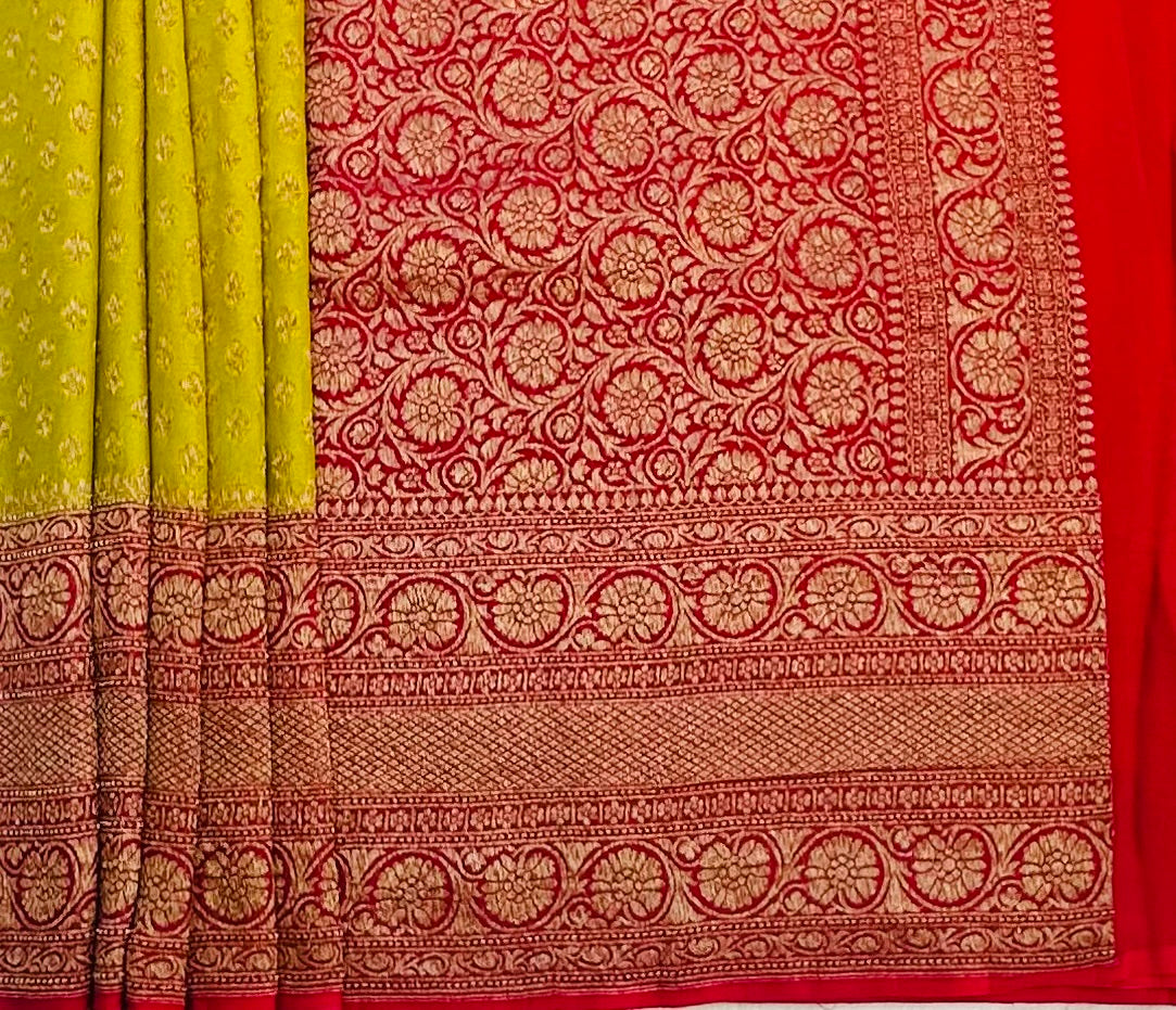 MEHENDI YELLOW BANARAS PURE KADDI GORGETTE