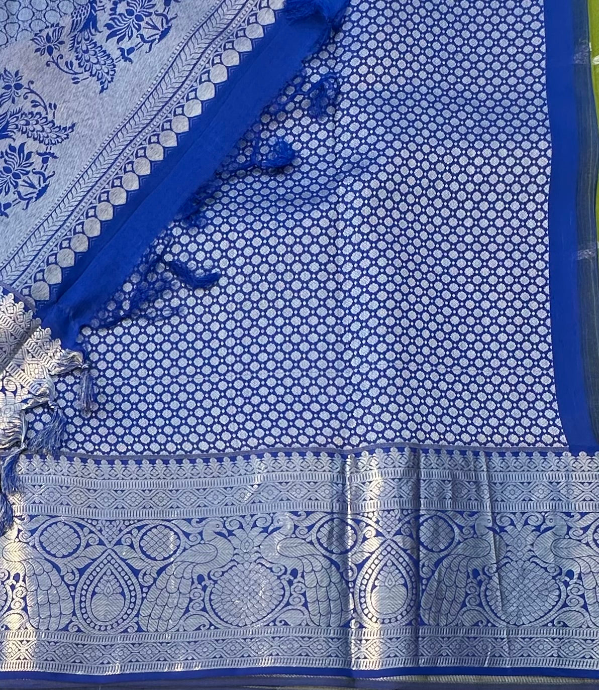 MEHENDI GREEN BANARAS PURE KORA SAREE