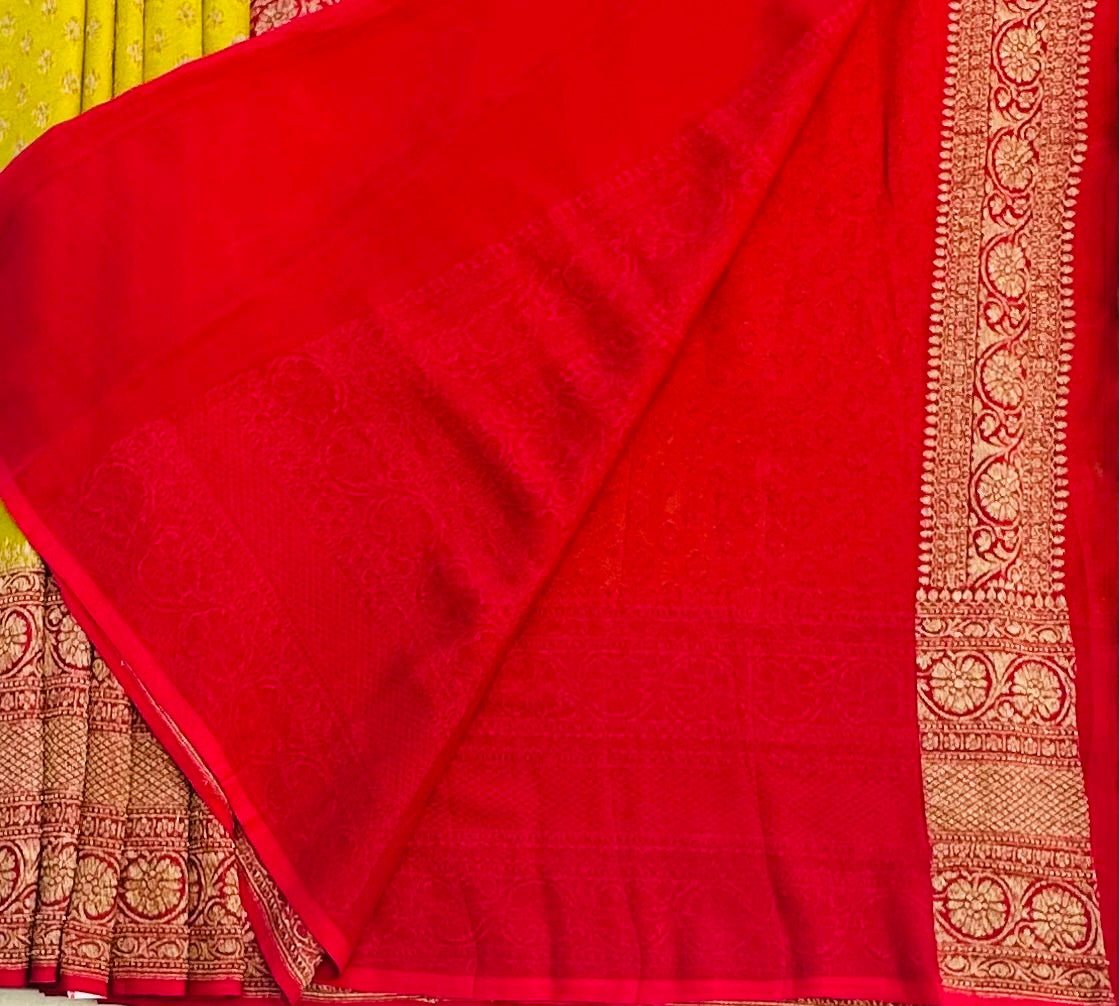 MEHENDI YELLOW BANARAS PURE KADDI GORGETTE