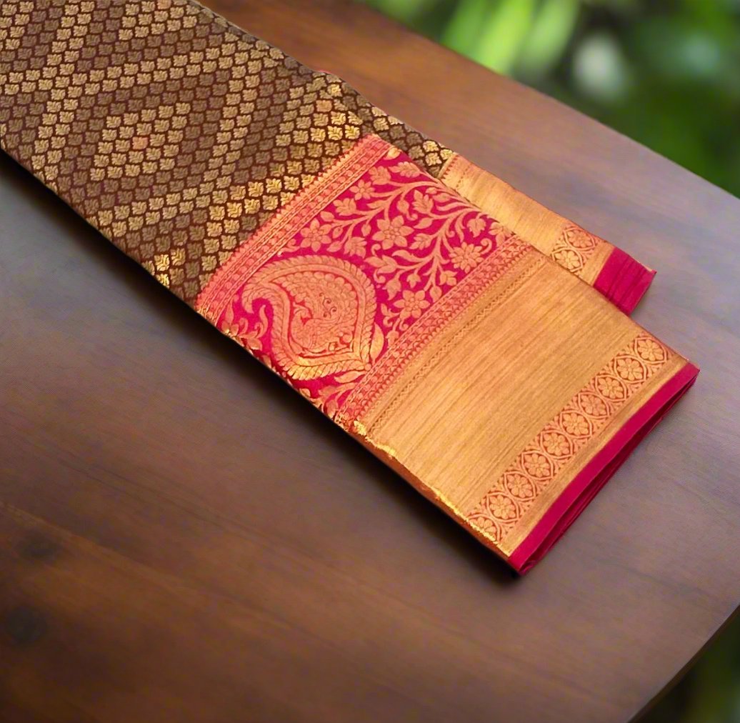 BROWN PURE KANJIVARAM SILK SAREE PREMIUM