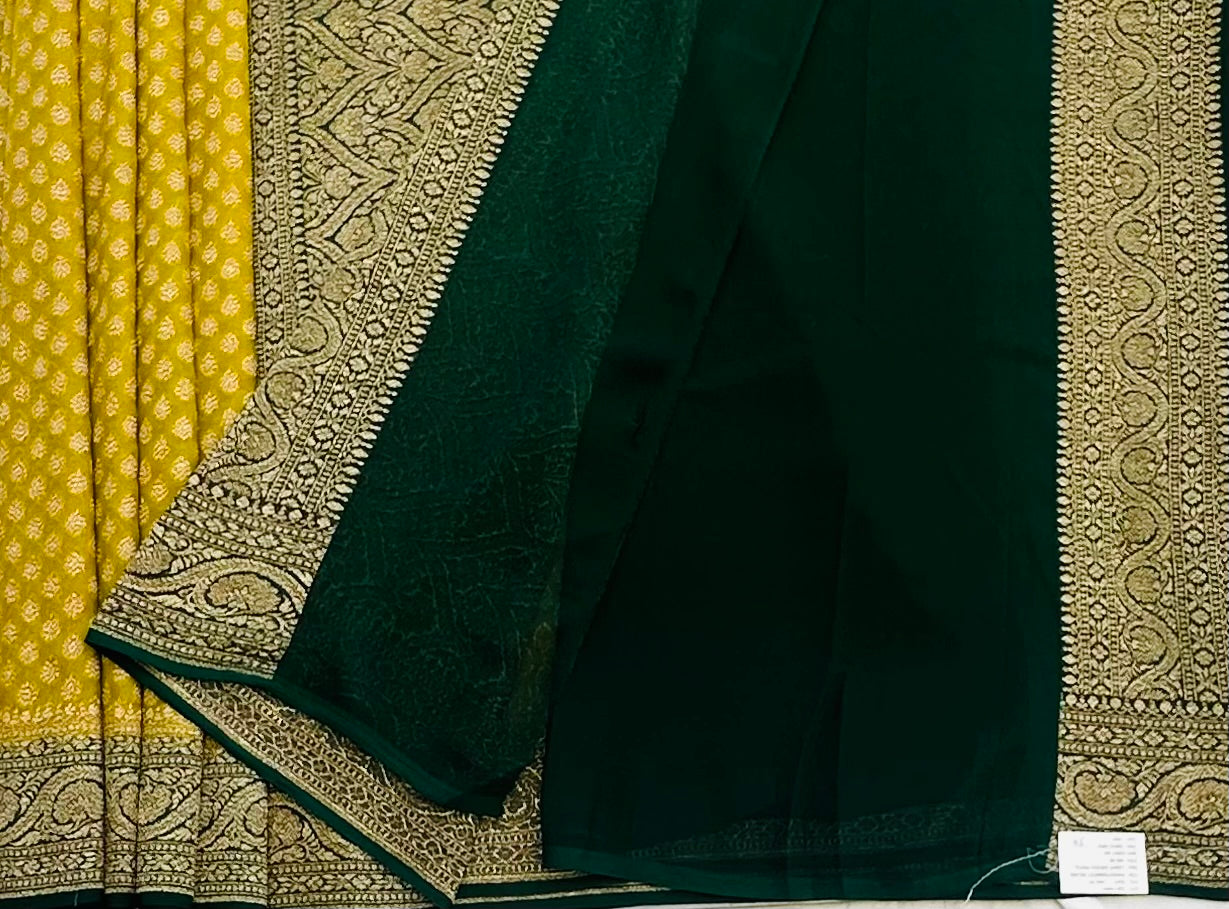 MEHENDI GREEN BANARAS PURE KADDI GORGETTE