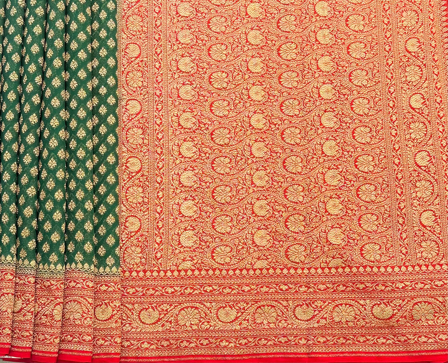DARK GREEN  BANARAS PURE KADDI GORGETTE