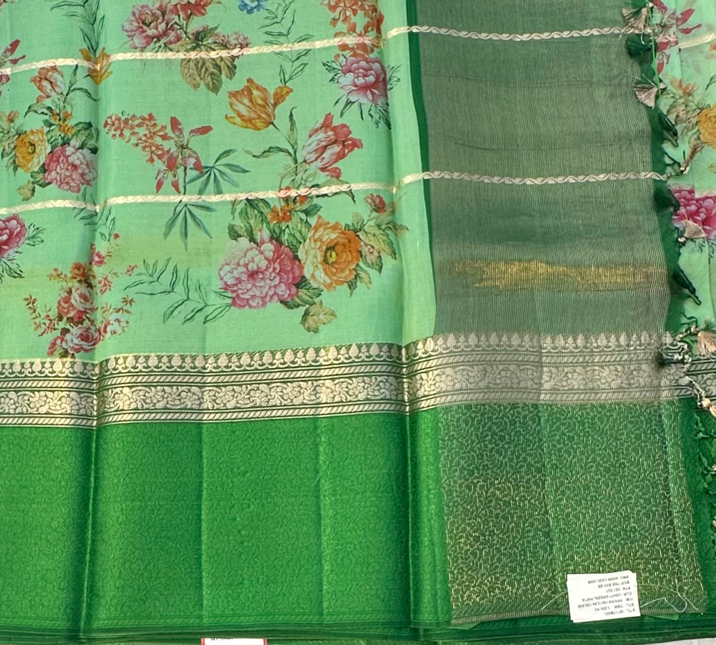 GREEN FLORAL PURE ORGANZA