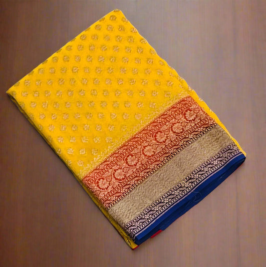 YELLOW  BANARAS PURE KADDI GORGETTE