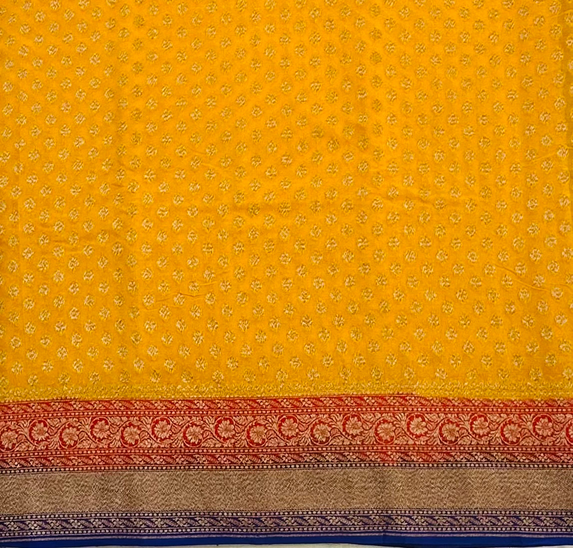 YELLOW  BANARAS PURE KADDI GORGETTE
