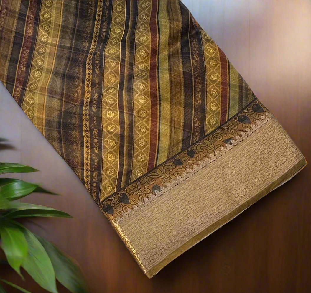 OLIVE GREEN  PURE DESIGER ORGANZA SAREE