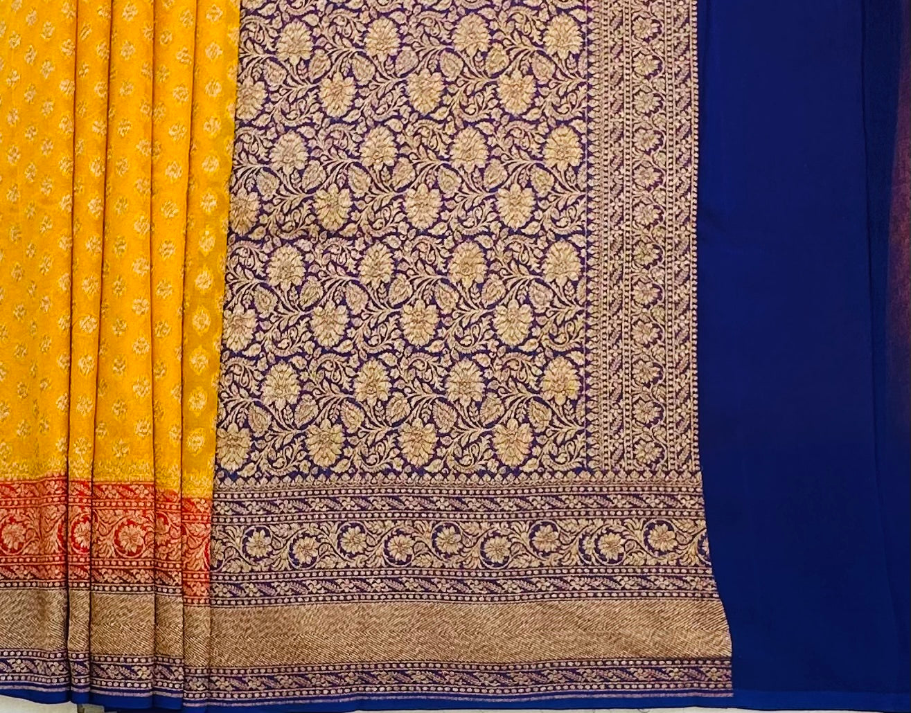 YELLOW  BANARAS PURE KADDI GORGETTE