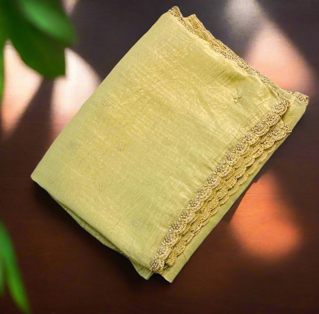 PISTA GREEN DESIGNER WORK SAREE