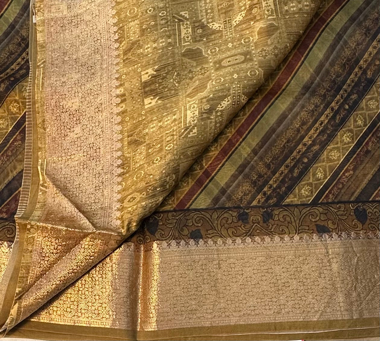 OLIVE GREEN  PURE DESIGER ORGANZA SAREE