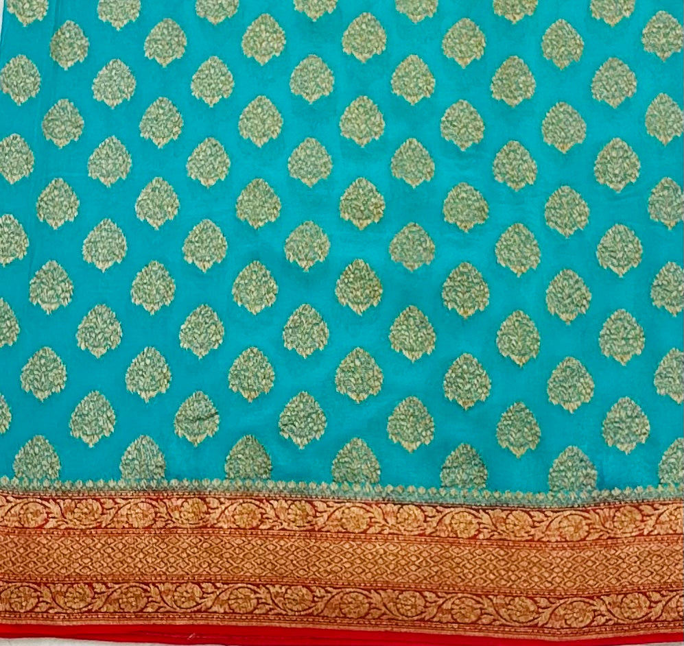 SEA BLUE BANARAS PURE KADDI GORGETTE