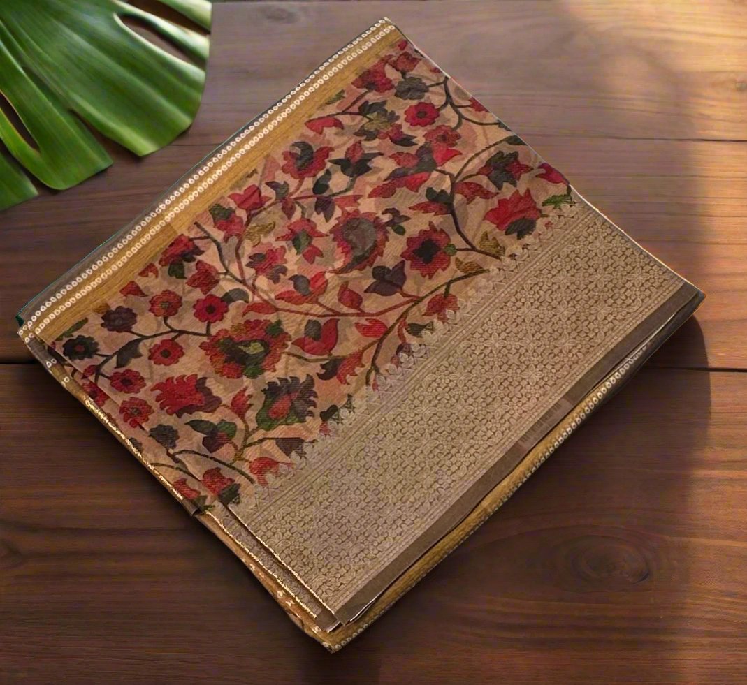 COPPER  FLORAL DESIGNER PURE ORGANZA SAREE