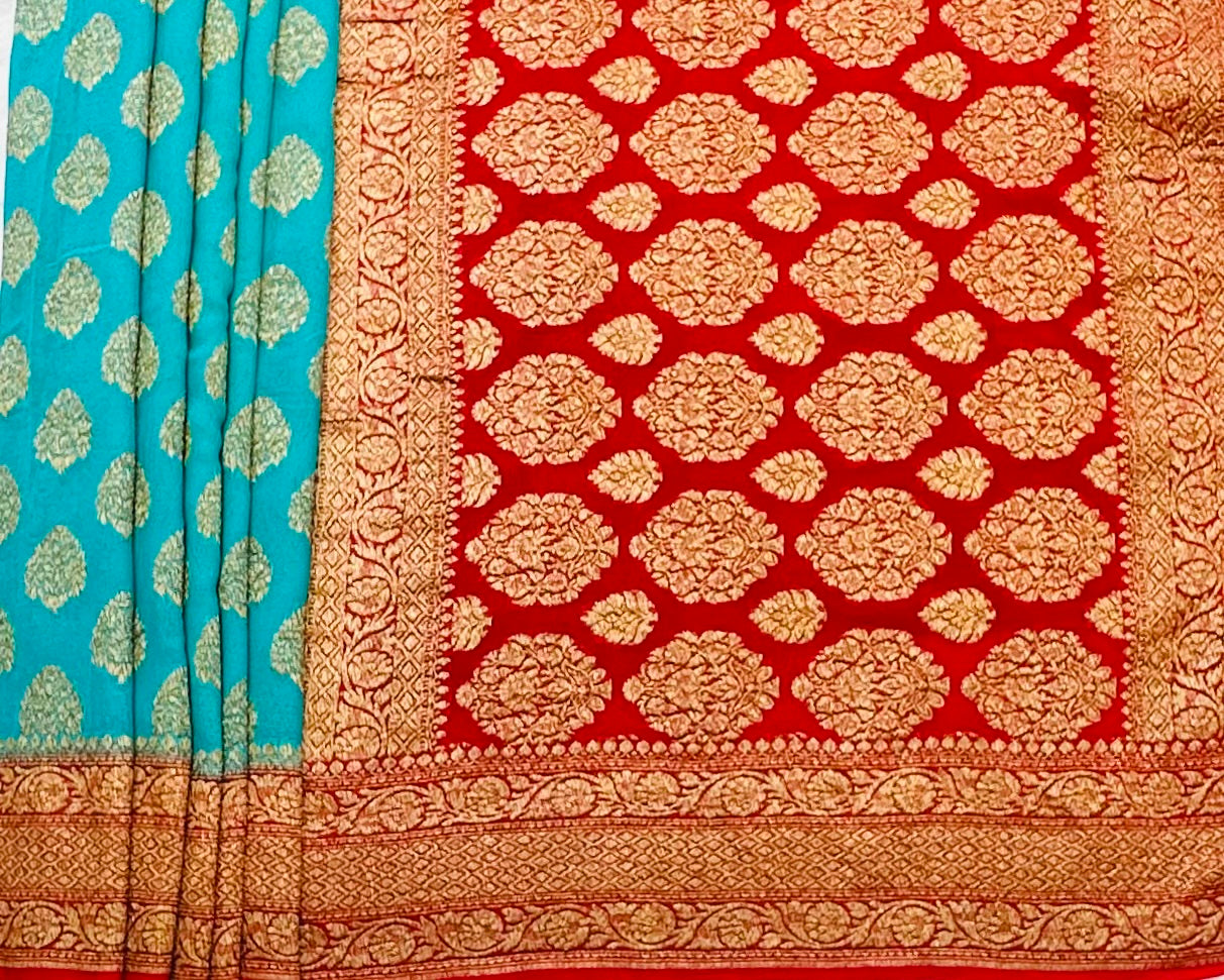 SEA BLUE BANARAS PURE KADDI GORGETTE