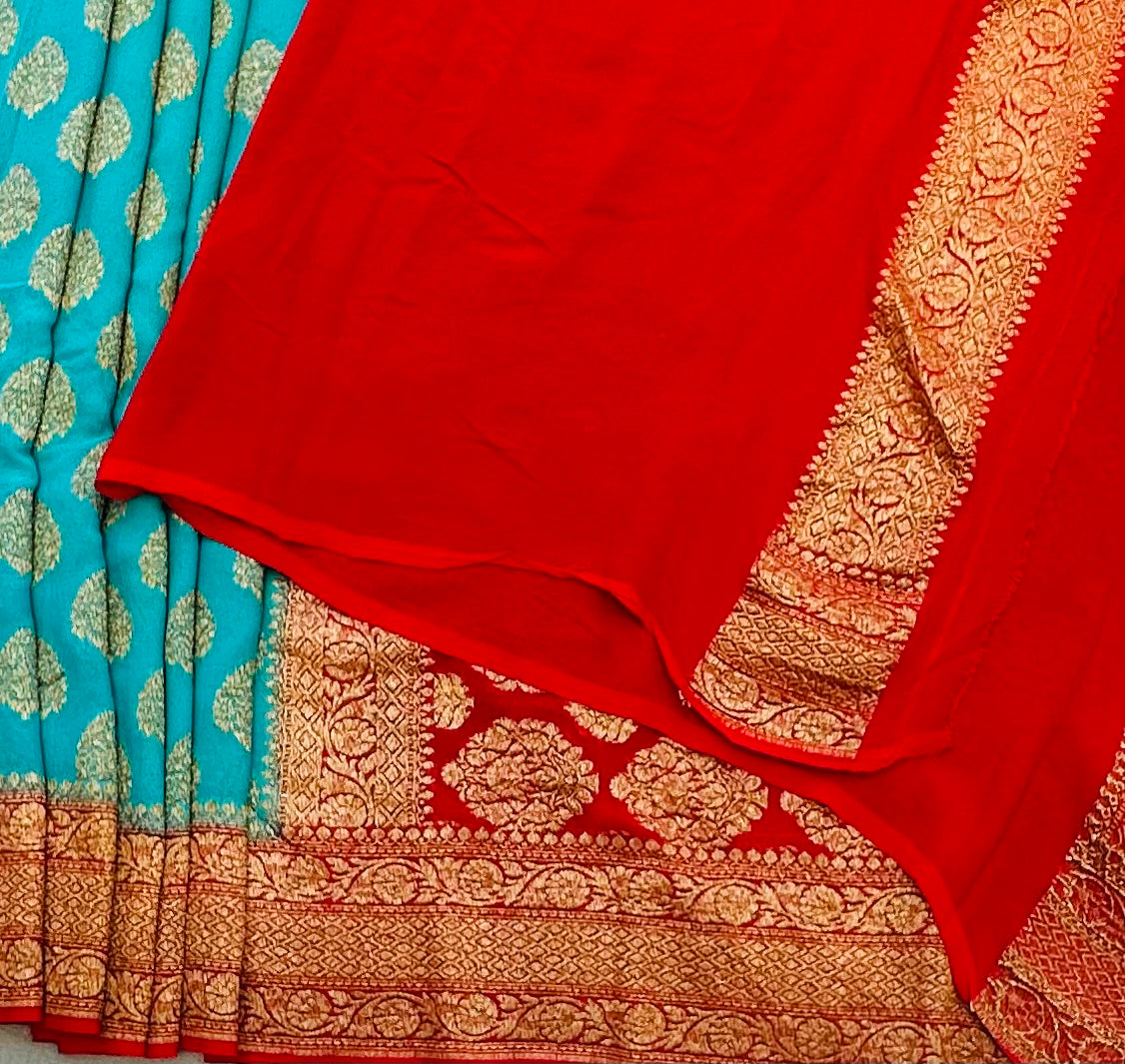 SEA BLUE BANARAS PURE KADDI GORGETTE