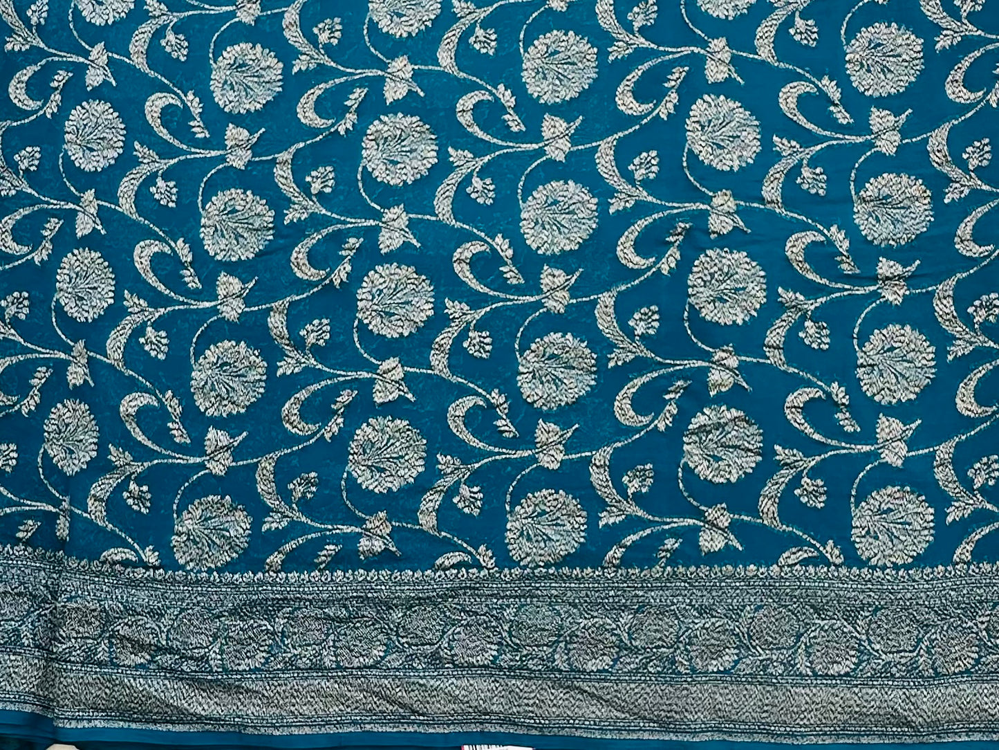 METALLIC BLUE BANARAS PURE KADDI GORGETTE