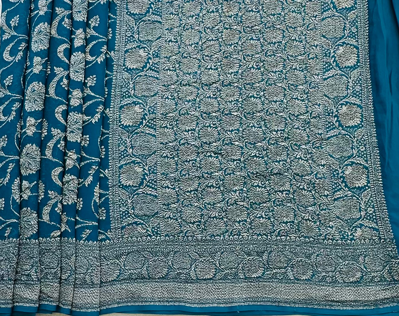 METALLIC BLUE BANARAS PURE KADDI GORGETTE