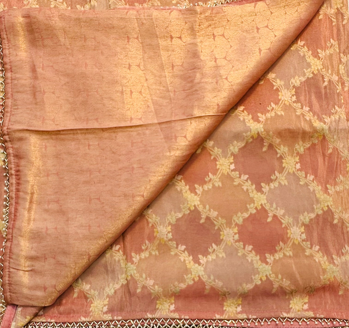 PEACH ND BROWN DESIGNER WORK SAREE
