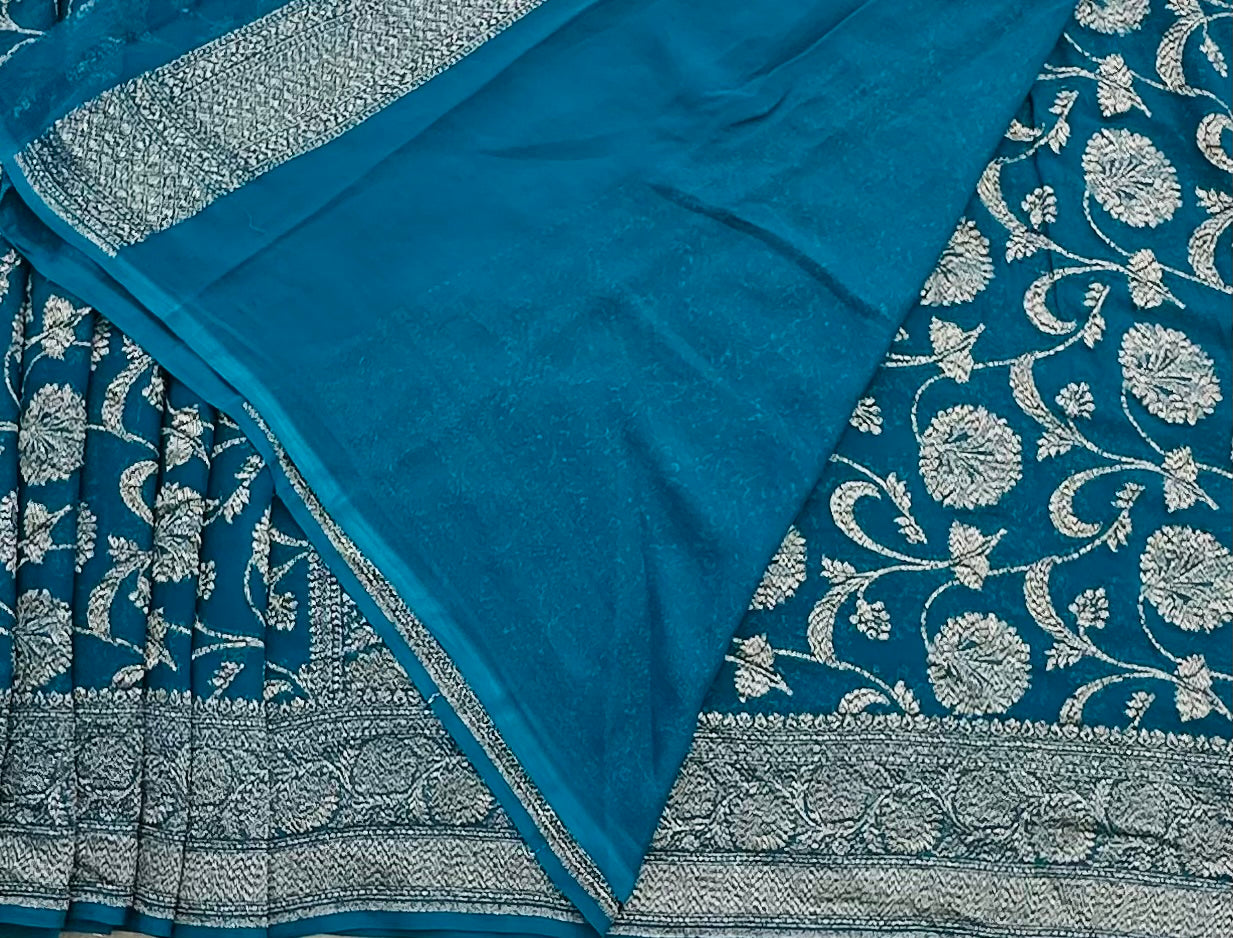 METALLIC BLUE BANARAS PURE KADDI GORGETTE