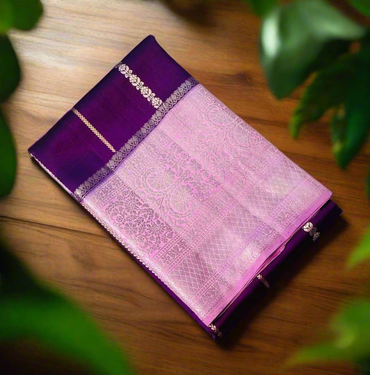 VIOLET ND LAVENDER BANARAS RAW MANGO SAREE