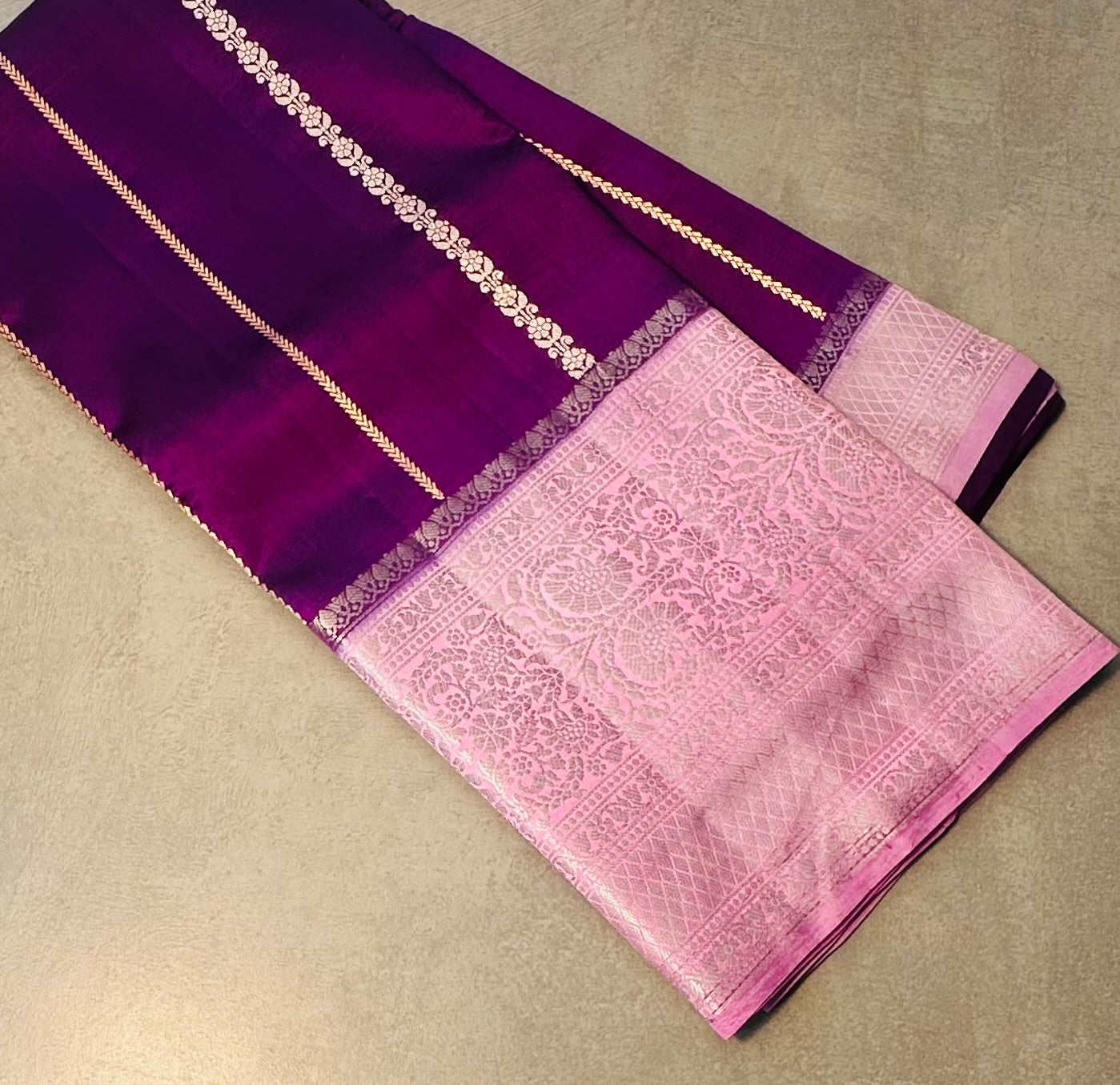VIOLET ND LAVENDER BANARAS RAW MANGO SAREE