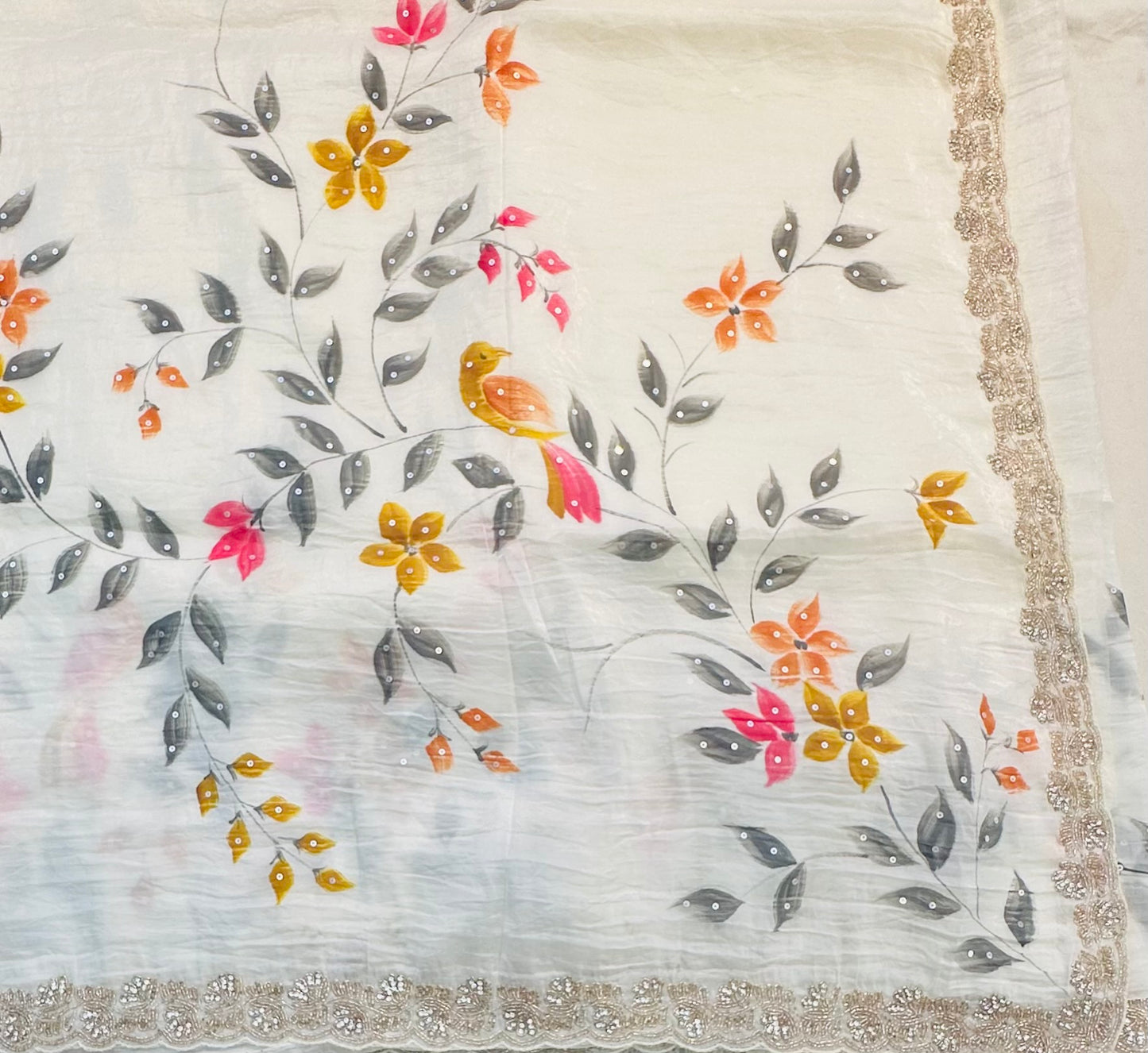 PEARL WHITE DESIGNER WORK SAREE PREMIUM