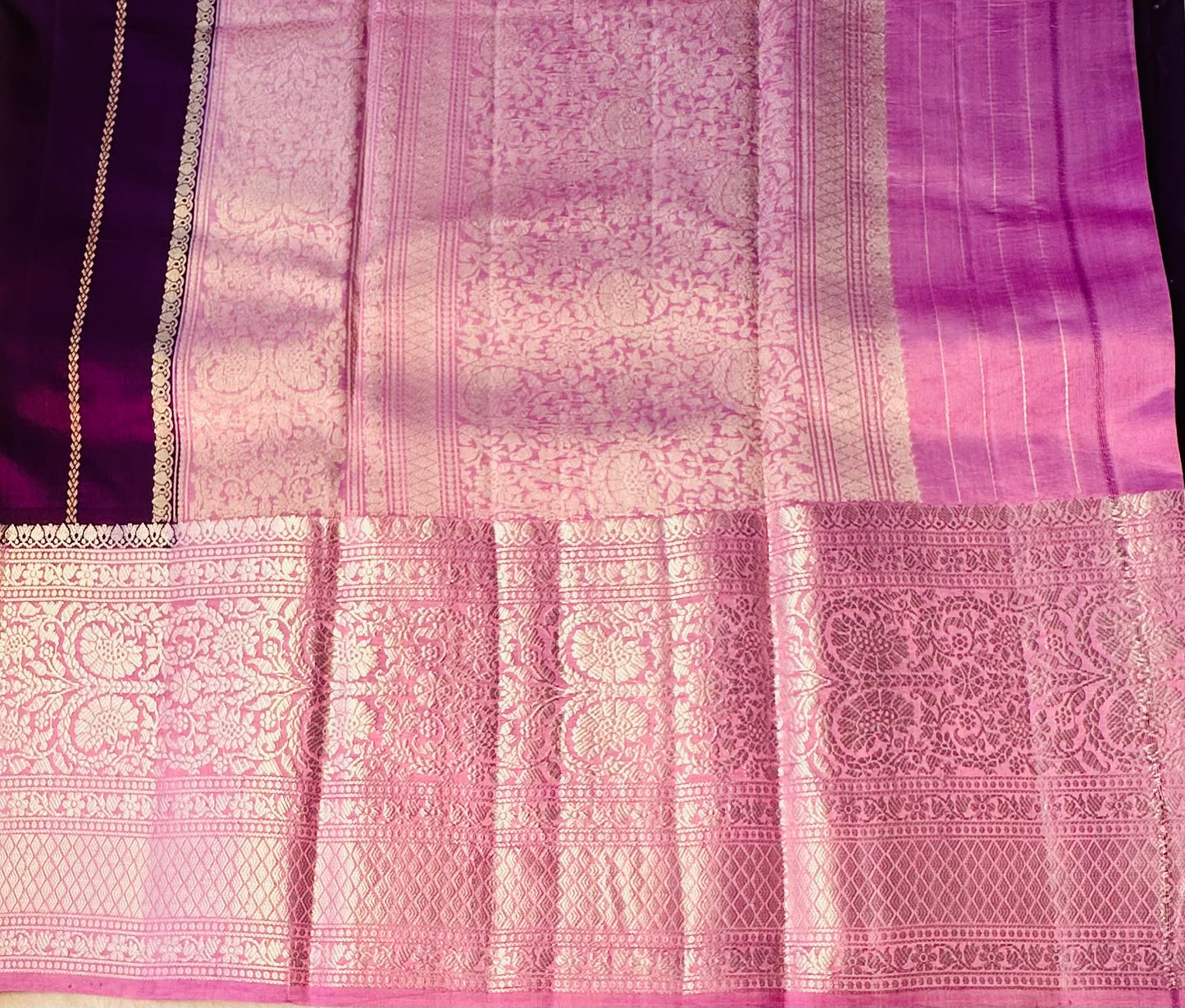 VIOLET ND LAVENDER BANARAS RAW MANGO SAREE
