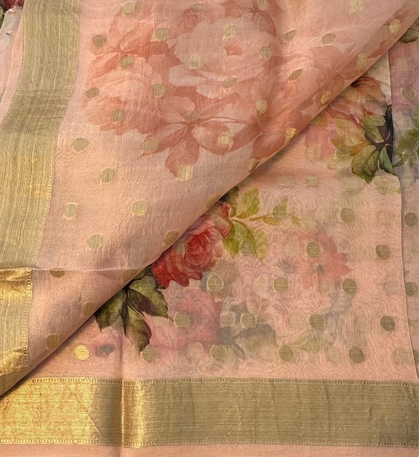 PEACH PURE ORGANZA SAREE