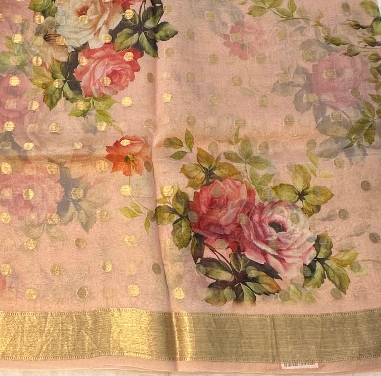 PEACH PURE ORGANZA SAREE
