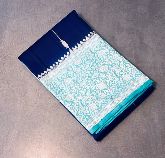 NAVY BLUE ND SEA BLUE BANARAS RAW MANGO SAREE